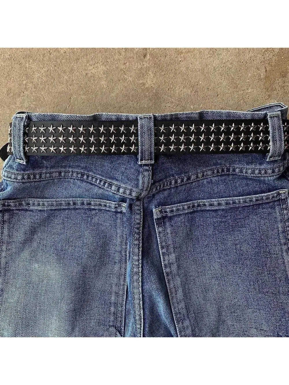Cyber Y2k 2000s style star studded grunge emo black and silver belt. High